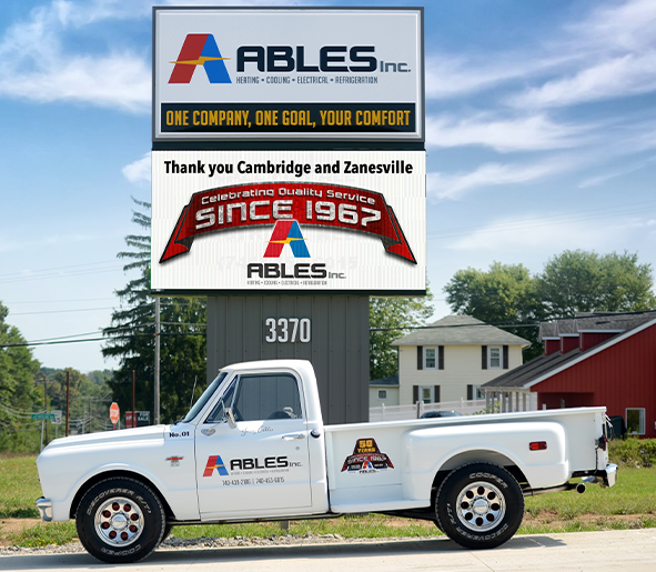 Ables Heating & Cooling sign and truck